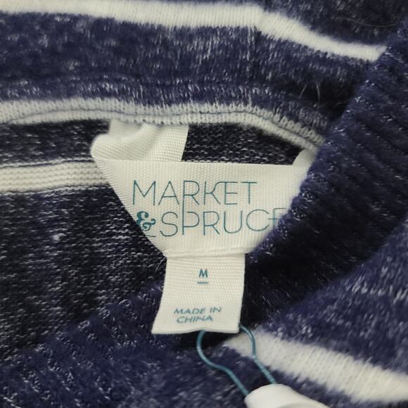 Market & Spruce Stitch Fix Navy & White Zip-Up Sweater Size Medium nautical Cozy - Picture 5 of 6